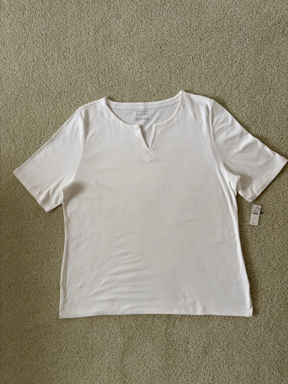 Talbots White Short Sleeve Tee with V-Notch